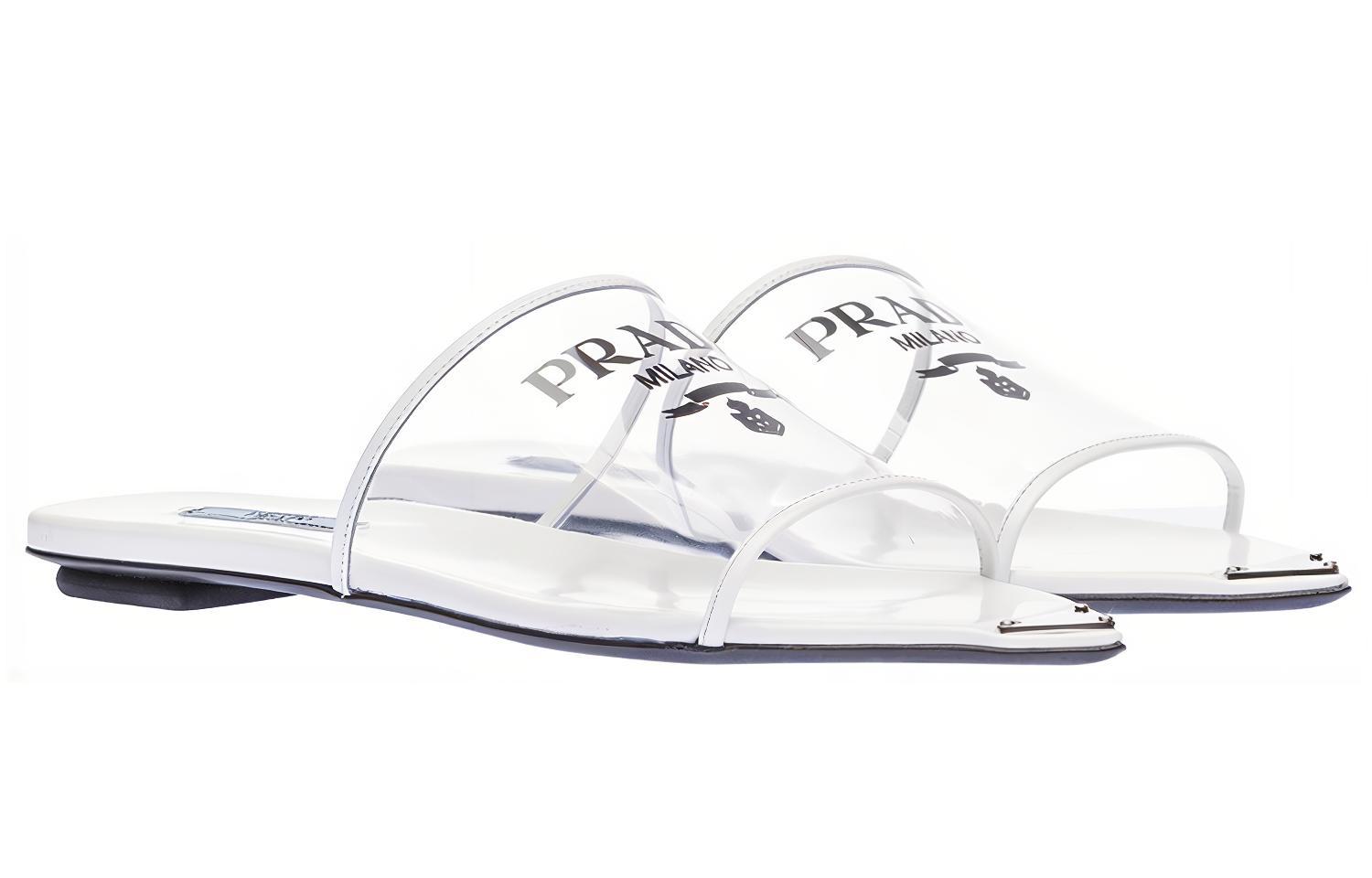 Order PRADA 普拉達 標誌印花平底拖鞋 女款 白色