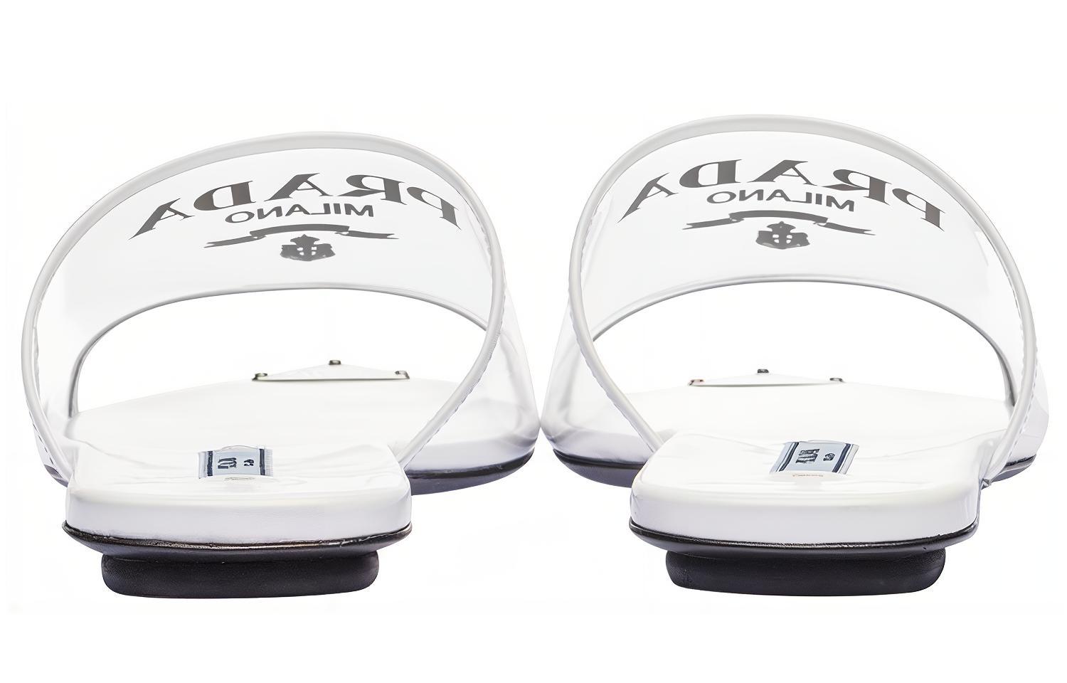 Shop PRADA 普拉達 標誌印花平底拖鞋 女款 白色