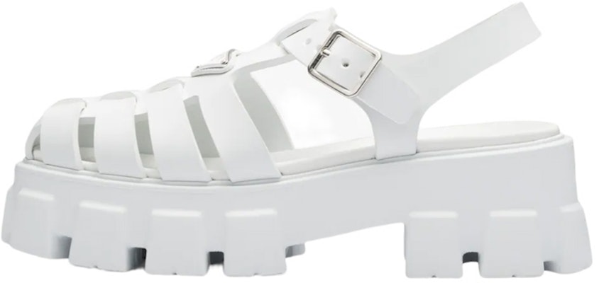 【akiyj 新品】PRADA プラダ モノリス ラバーサンダル 白 6 W) プラダ モノリス フォームラバー サンダル (白