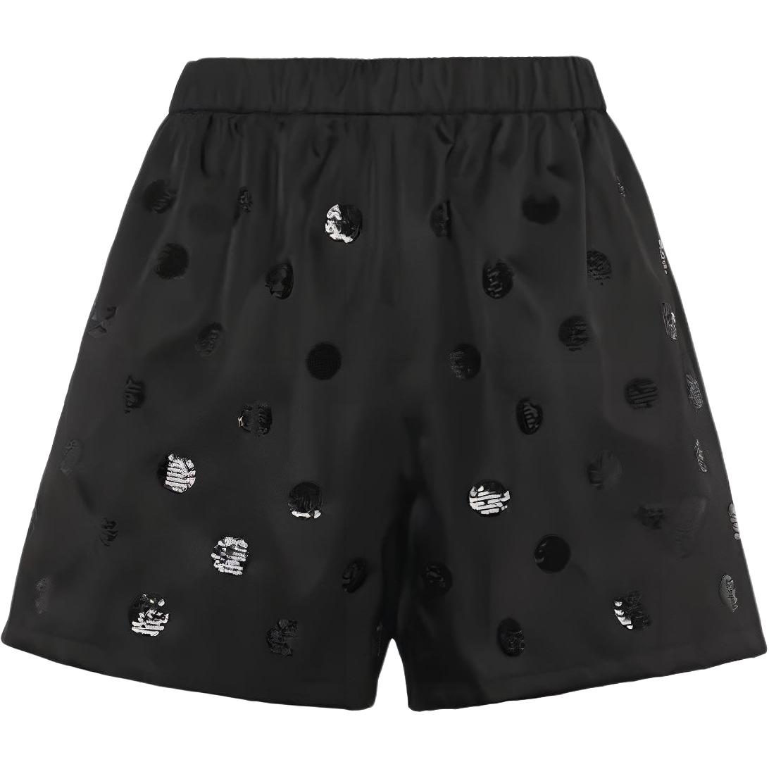 (Women) PRADA FW21  Black Sequin Polka Dot Casual Shorts. 22R757-1Z5G-F0002-S-221