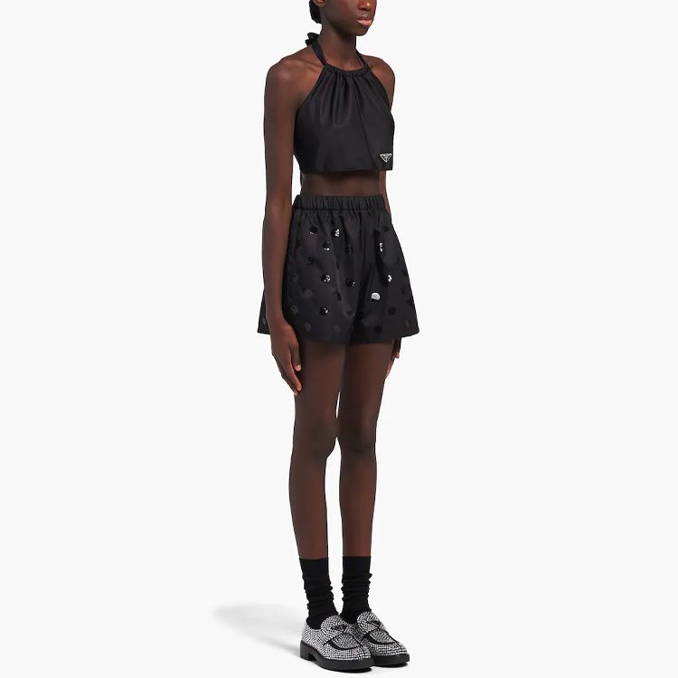 Purchase (W) PRADA FW21 Shorts Negros Casual con Lentejuelas y Lunares. 22R757-1Z5G-F0002-S-221