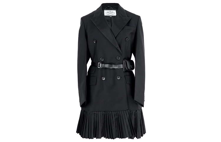 Order (W) Vestido Negro Prada FW21 de Manga Larga con Cinturón y Doble Botonadura. P587LK-1Y3J-F0806