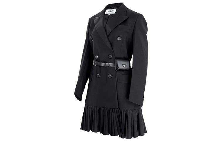 Shop (W) Vestido Negro Prada FW21 de Manga Larga con Cinturón y Doble Botonadura. P587LK-1Y3J-F0806