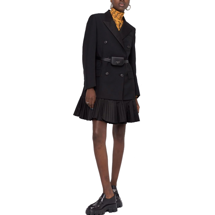 Details for (W) Vestido Negro Prada FW21 de Manga Larga con Cinturón y Doble Botonadura. P587LK-1Y3J-F0806