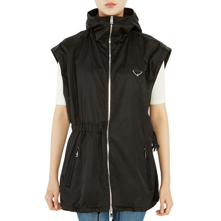 Sizing (Women) PRADA FW21 Black Hooded Jacket with Detachable Sleeves. 291828-1WQ8-F00YE