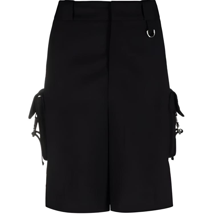 (Women) PRADA FW21 Black Logo Knee-Length Cargo Shorts. P281E1-ZFHS2-12