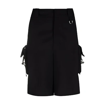 (Women) PRADA FW21 Black Logo Knee-Length Cargo Shorts. P281E1-ZFHS2-12