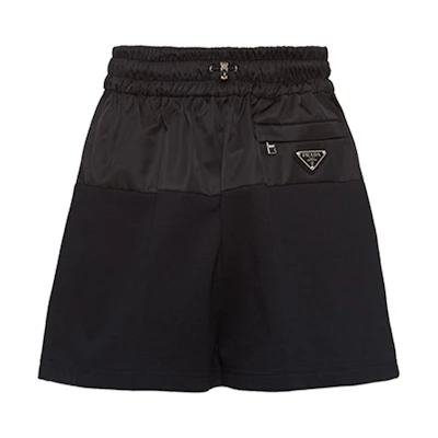 (Women) PRADA FW21 Black Loose-Fit Shorts with Logo and Solid Color Design. 132353-1YYA-F0806-S-212
