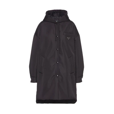 (Women) PRADA FW21 Black Recycled Nylon Hooded Coat Casual Style. 291960-1WQ9-F0002-S-212