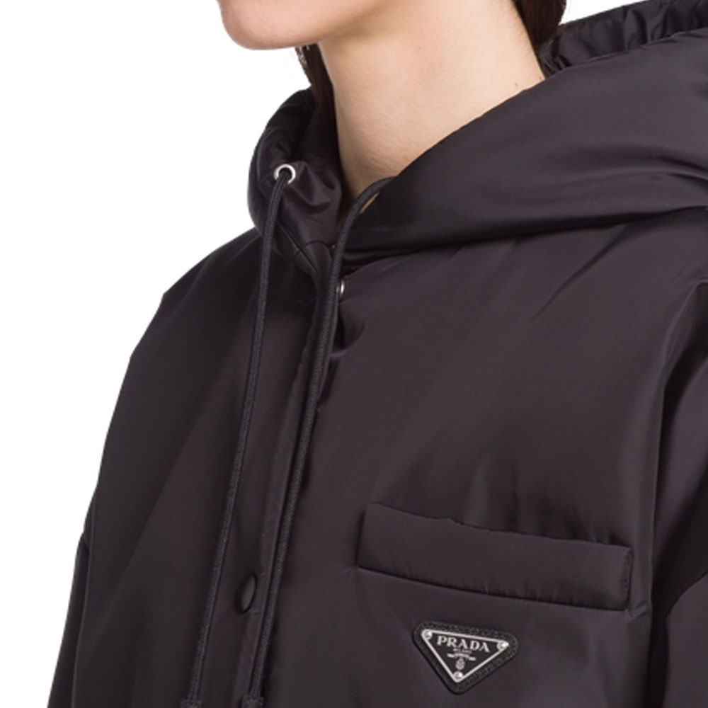 Details for (Women) PRADA FW21 Black Recycled Nylon Hooded Coat Casual Style. 291960-1WQ9-F0002-S-212