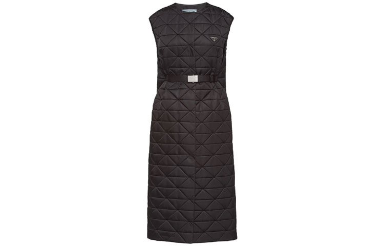(Women) PRADA FW21 Black Sleeveless Dress with Logo Detail. 291923S2021WQ8-F0002