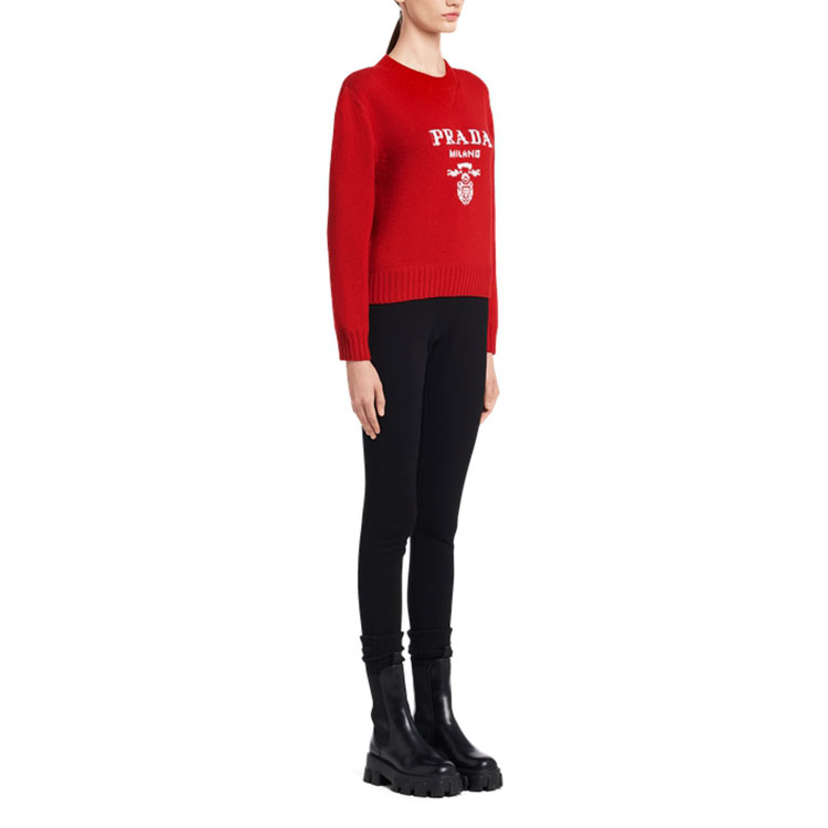 Purchase (W) PRADA FW21 Sweater Rajut Crewneck Logo Merah. P24N1B-1YMW-F0011-S-212