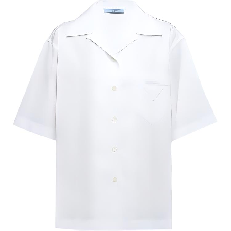 (Women) PRADA FW21 White Short Sleeve Shirt with Logo Patch. P433BYS2021LZC-F0009