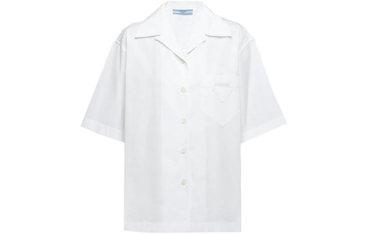 Order (W) プラダ FW21 ホワイト半袖シャツ ロゴパッチ付き. P433BYS2021LZC-F0009