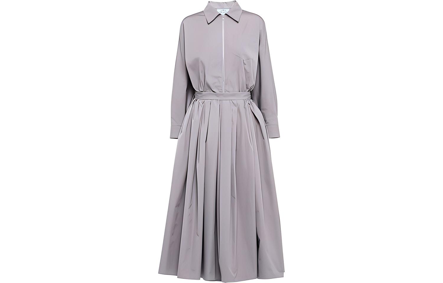 (Women) PRADA FW21 Zipper Umbrella Hem Long Sleeve Shirt Dress Grey P3D52-S211-1UCX-F0D65