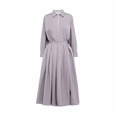(Women) PRADA FW21 Zipper Umbrella Hem Long Sleeve Shirt Dress Grey P3D52-S211-1UCX-F0D65