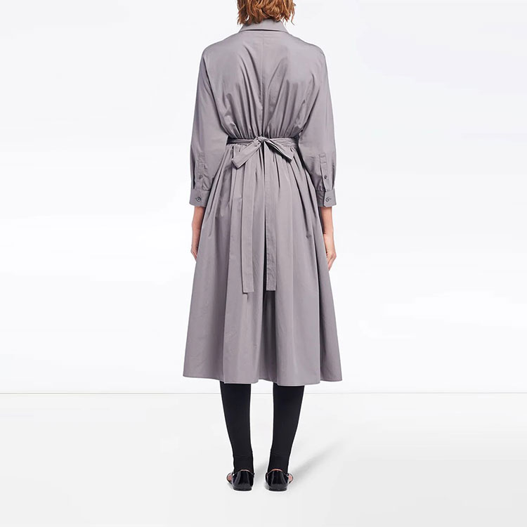 Shop (W) 普拉达FW21拉链伞摆长袖衬衫裙 灰色 P3D52-S211-1UCX-F0D65