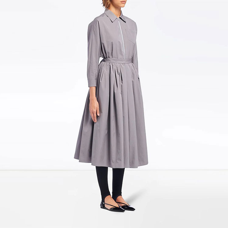Purchase (W) 普拉达FW21拉链伞摆长袖衬衫裙 灰色 P3D52-S211-1UCX-F0D65