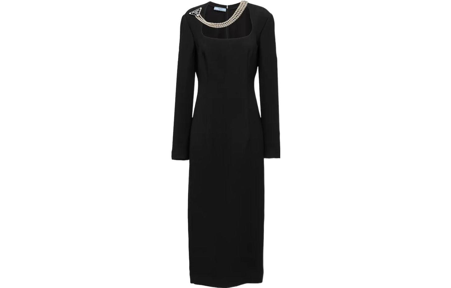 Order (W) プラダ FW22 ブラック 長袖ドレス ネックレスディテール付き。 P3I42-101R-F0002-S-222