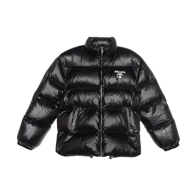 (Women) PRADA FW22 Black Puffer Jacket with Logo Print and Zip Design. 292065-11A9-F0002-S-222