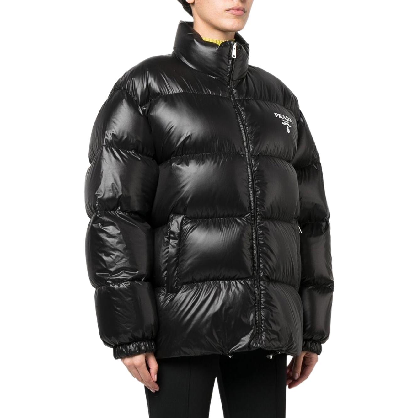 Shop (Women) PRADA FW22  Black Puffer Jacket with Logo Print and Zip Design. 292065-11A9-F0002-S-222