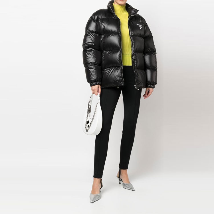Details for (Women) PRADA FW22  Black Puffer Jacket with Logo Print and Zip Design. 292065-11A9-F0002-S-222