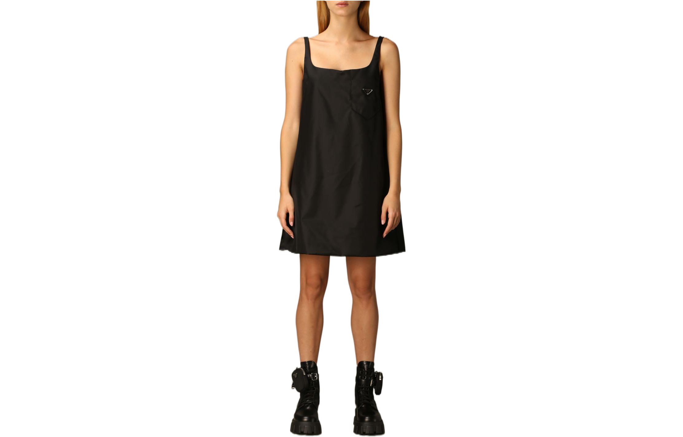 (Women) PRADA FW22  Black Sleeveless Loose Fit Square Neck Dress 230621-1WQ8-F0002-S-201
