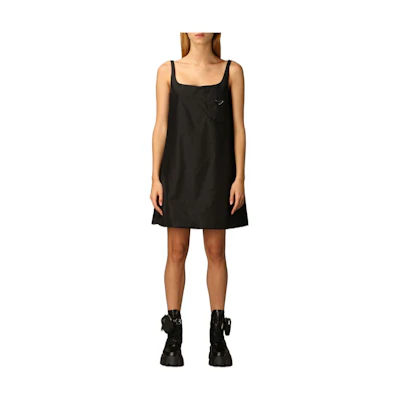 (Women) PRADA FW22 Black Sleeveless Loose Fit Square Neck Dress 230621-1WQ8-F0002-S-201