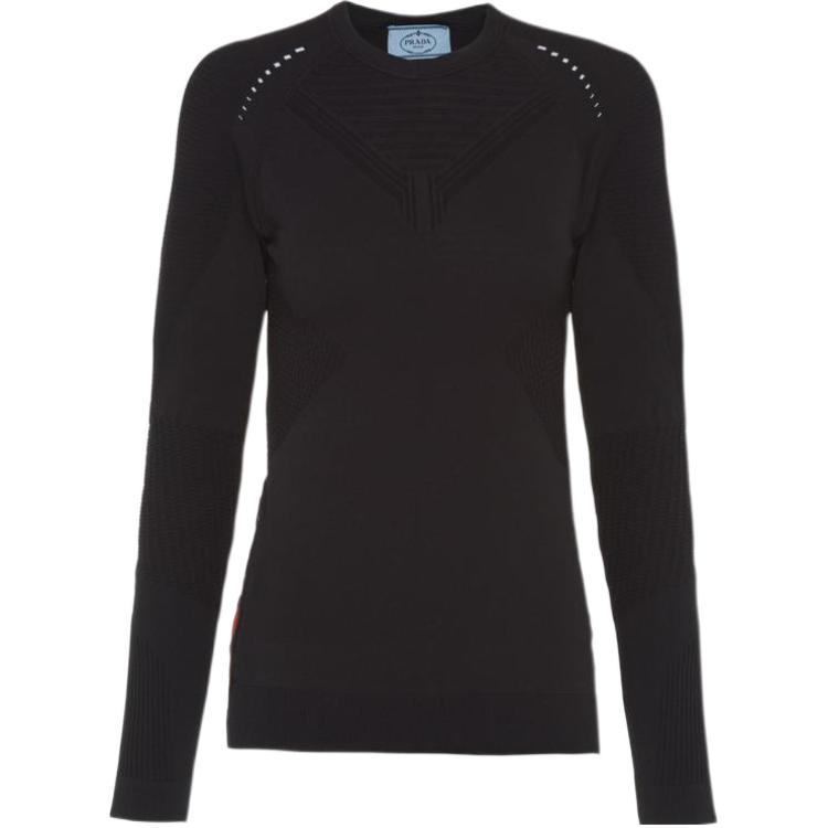 (Women) PRADA FW22  Black Solid Color Crewneck Long Sleeve Sweater 124B62-1YCE-F0967-S-211