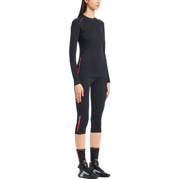 Purchase (W) 프라다 FW22 블랙 솔리드 컬러 크루넥 긴팔 스웨터 124B62-1YCE-F0967-S-211