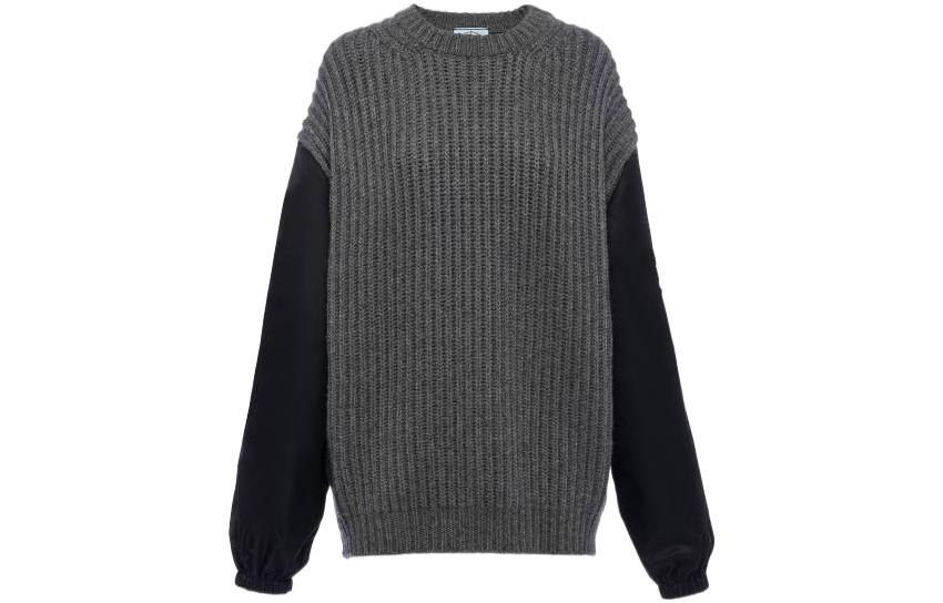 (Women) PRADA FW22  Cashmere Sweater with Logo Patch in Slate Gray. P24R1P-109R-F0480-S-222