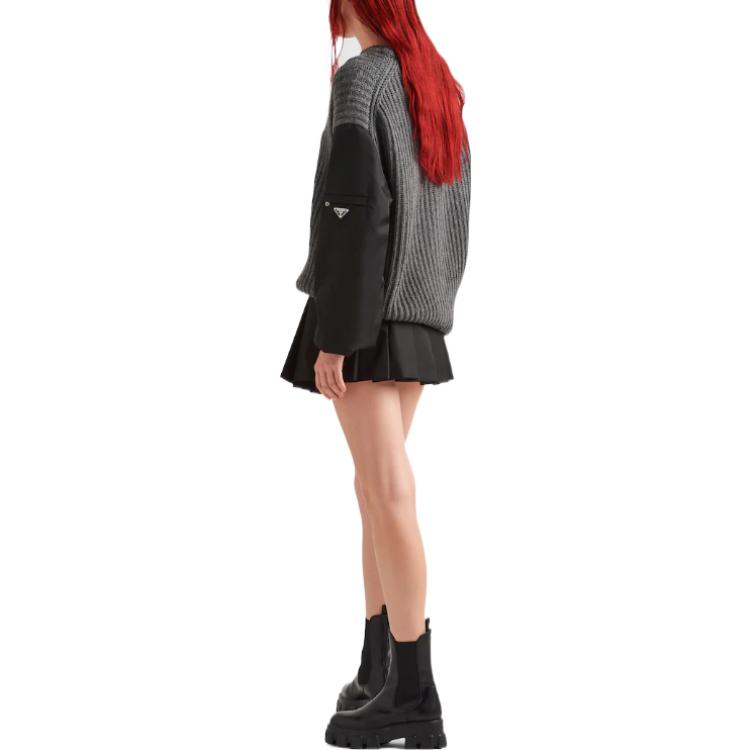 Shop (W) 普拉达 FW22 石板灰标识贴片羊绒毛衣. P24R1P-109R-F0480-S-222