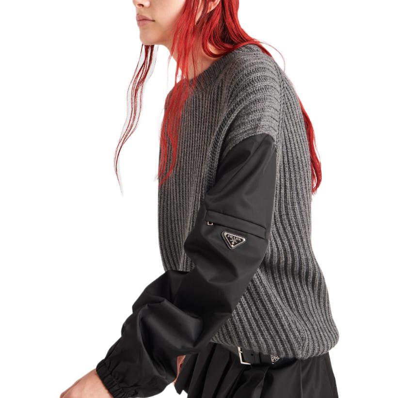 Purchase (W) 普拉达 FW22 石板灰标识贴片羊绒毛衣. P24R1P-109R-F0480-S-222