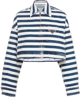 (Women) PRADA FW22 Cropped Denim Jacket with Striped Collar Navy Blue. GFB288-10G2-F0008-S-221 (Women) PRADA FW22 Cropped Denim Jacket with Striped Collar Navy Blue. GFB288-10G2-F0008-S-221