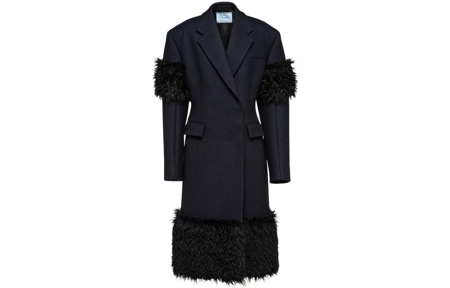 (Women) PRADA FW22  Dark Blue Solid Button-Up Long Sleeve Coat P655PP-117O-F0008-S-222