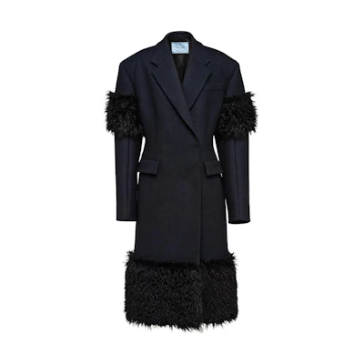 (Women) PRADA FW22 Dark Blue Solid Button-Up Long Sleeve Coat P655PP-117O-F0008-S-222