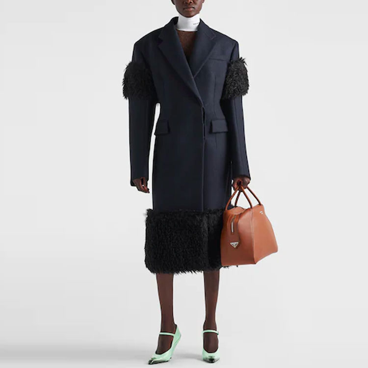 Lookbook (Women) PRADA FW22  Dark Blue Solid Button-Up Long Sleeve Coat P655PP-117O-F0008-S-222