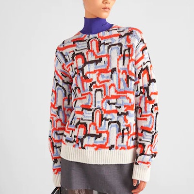 (W) Suéter de Cachemir Cuello Alto Geométrico Naranja PRADA FW22. P26474-114C-F0049-S-222 Purchase (W) Suéter de Cachemir Cuello Alto Geométrico Naranja PRADA FW22. P26474-114C-F0049-S-222