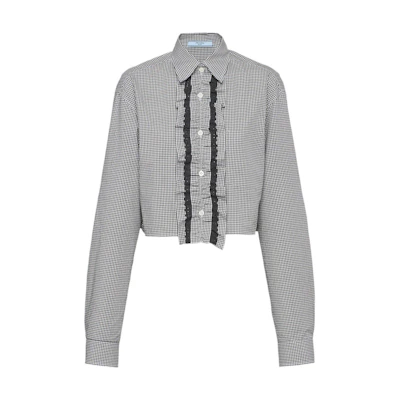 (Women) PRADA FW22 Grey Checkered Long-Sleeve Sun Protection Shirt. P407GC-109C-F0002-S-221