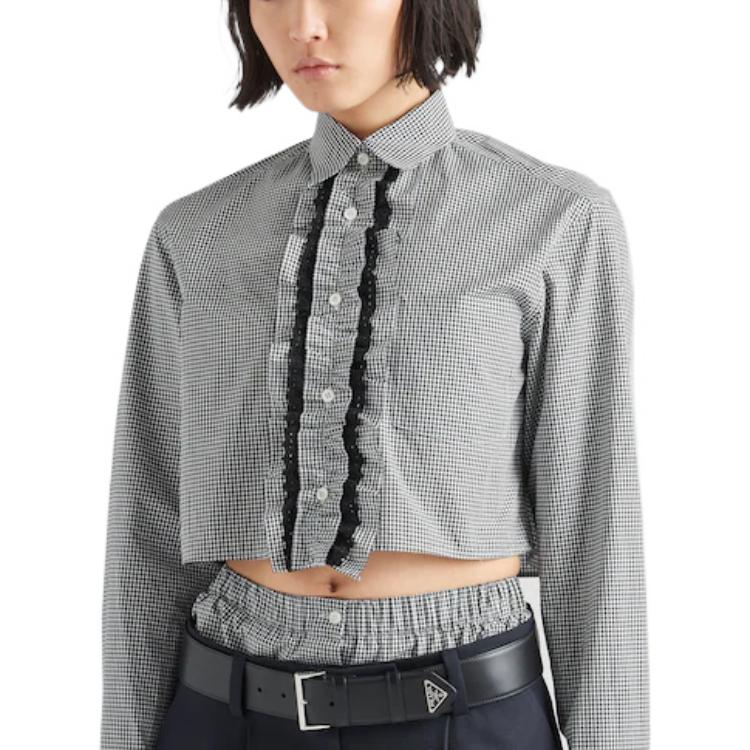 Shop (W) PRADA FW22 灰色格紋防曬長袖襯衫 P407GC-109C-F0002-S-221