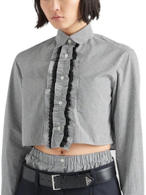 (Women) PRADA FW22 Grey Checkered Long-Sleeve Sun Protection Shirt. P407GC-109C-F0002-S-221 Shop (Women) PRADA FW22 Grey Checkered Long-Sleeve Sun Protection Shirt. P407GC-109C-F0002-S-221