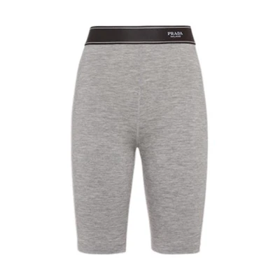 (Women) PRADA FW22 Grey Elastic Shorts with Solid Logo Design. 32130-10H1-F0031-S-221