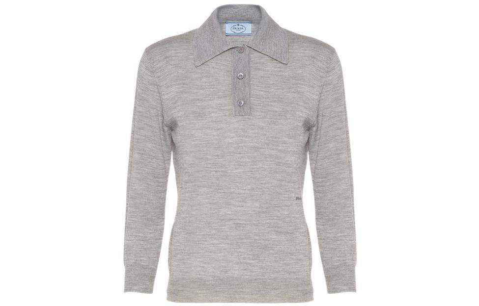 (Women) PRADA FW22  Grey Long-Sleeve Solid Polo Shirt P24G1D-1S9C-F0031-S-211