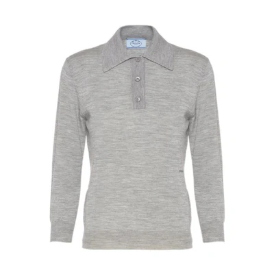 (Women) PRADA FW22 Grey Long-Sleeve Solid Polo Shirt P24G1D-1S9C-F0031-S-211