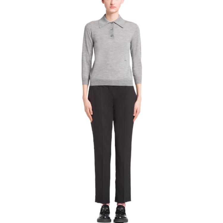 Lookbook (Women) PRADA FW22  Grey Long-Sleeve Solid Polo Shirt P24G1D-1S9C-F0031-S-211