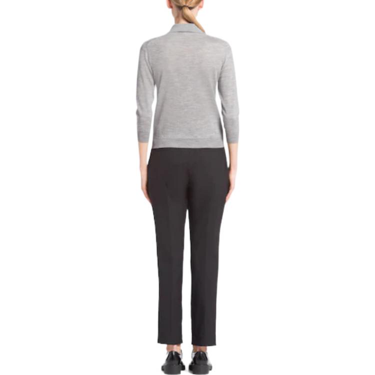 Shop (Women) PRADA FW22  Grey Long-Sleeve Solid Polo Shirt P24G1D-1S9C-F0031-S-211