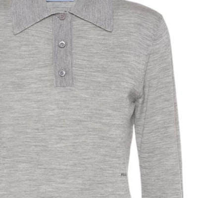 (Women) PRADA FW22 Grey Long-Sleeve Solid Polo Shirt P24G1D-1S9C-F0031-S-211 Details for (Women) PRADA FW22 Grey Long-Sleeve Solid Polo Shirt P24G1D-1S9C-F0031-S-211