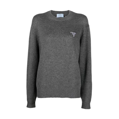 (Women) PRADA FW22 Grey Solid Knit Crewneck Sweater P24R1A-102N-F0480-S-221