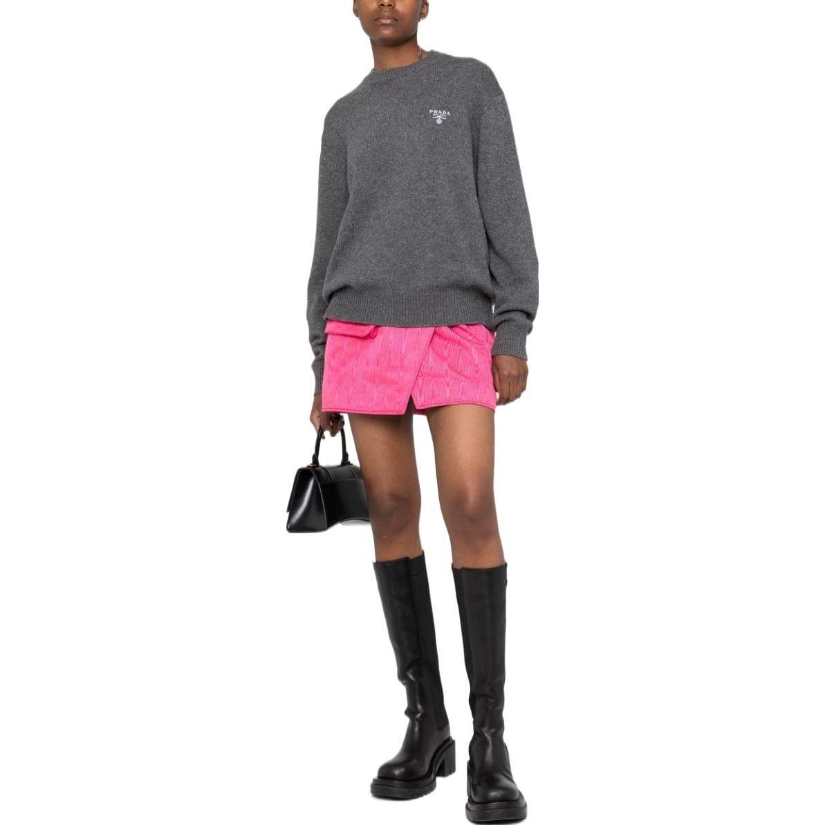 Lookbook (W) PRADA FW22 Sweater Abu-Abu Solid Knit Crewneck. P24R1A-102N-F0480-S-221