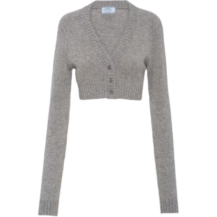 (Women) PRADA FW22  Grey V-Neck Slim Fit Cashmere Sweater P25I65-10CE-F0031-S-221